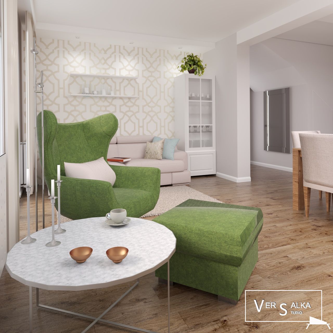 Fotel Presto na wizualizacji biura projektowego Versalka Studio