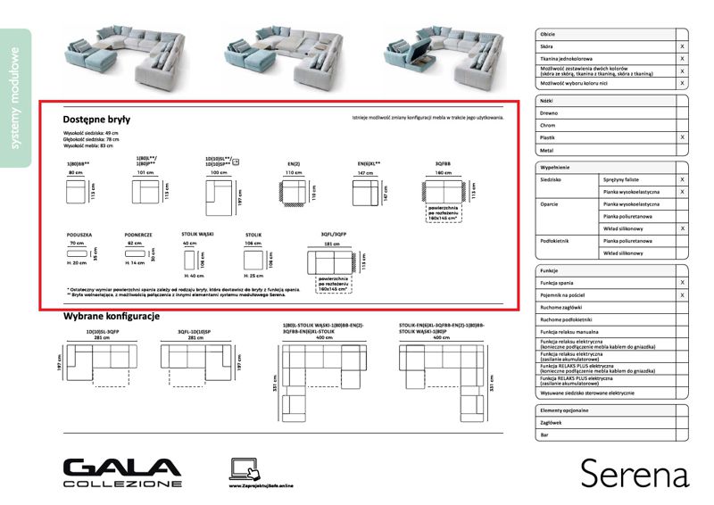 Elementy systemu modułowego na karcie produktowej Gala Collezione